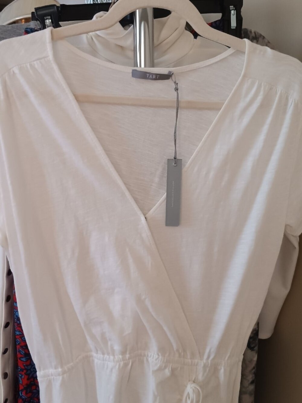 NWT TART Cotton Knit Side Ruched Cream Short Sleeve Dress Size Medium